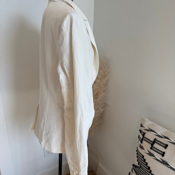 Anne Klein Creamy White Silk Linen Blend Notched Collar Single Button Blazer-8 - Picture 5 of 11